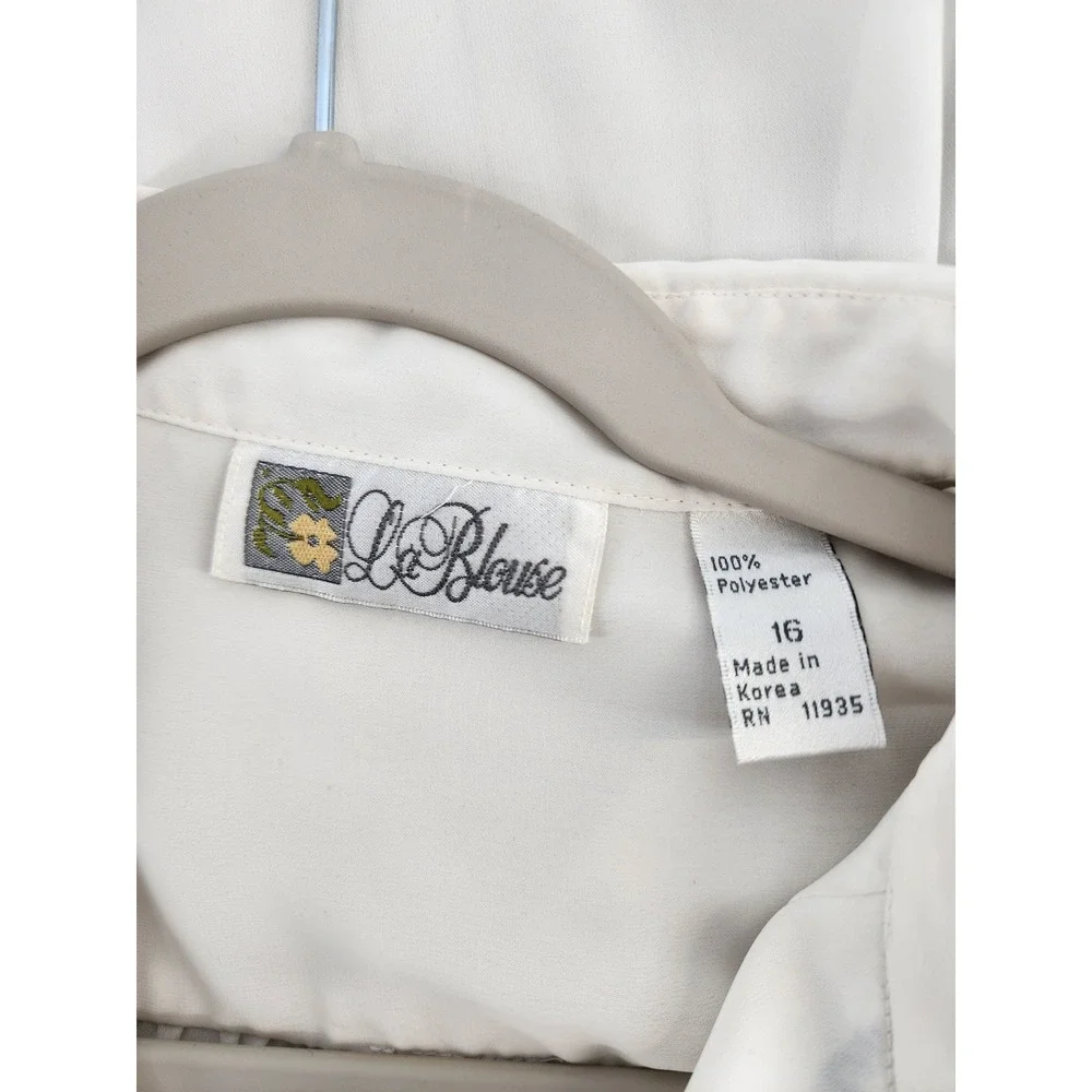 La Blouse Vintage Pleated Front Button Up Shirt Ivory Size 16